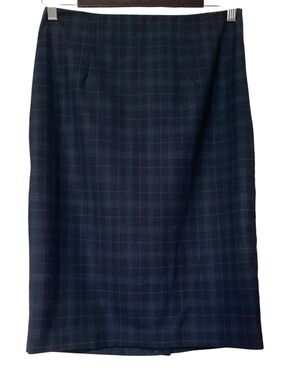 Brooks Brothers Navy Plaid Fine 100% Merino Wool Pencil Skirt